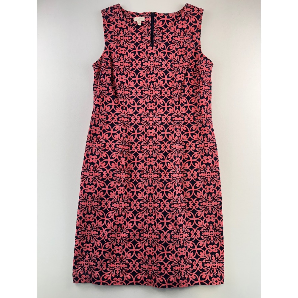 Talbots Shift Dress Women 8 Pink Navy Blue Damask Medallion Sleeveless Notched - Picture 8 of 12